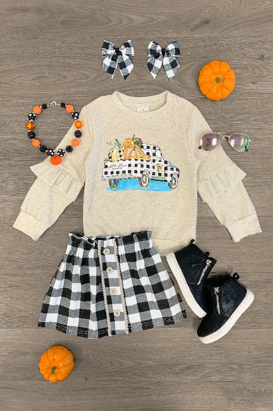 "Farm Fresh Pumpkins" Plaid Skirt Set