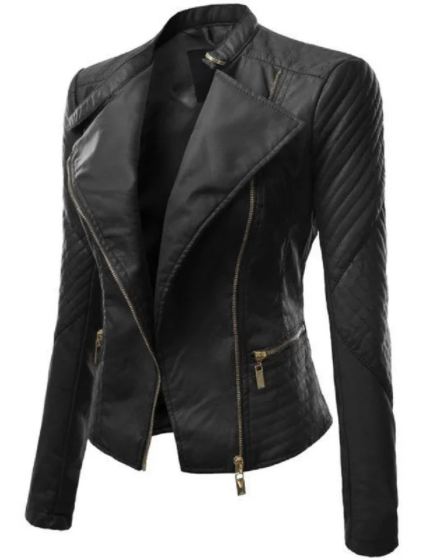 Women Real Lambskin Leather Biker Jacket KW340