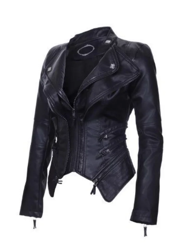 Women Real Lambskin Leather Biker Jacket KW347