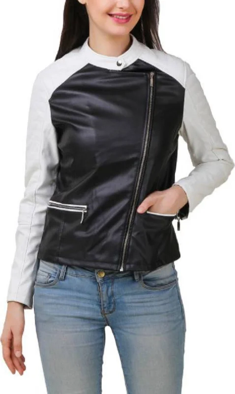 Women Real Lambskin Leather Biker Jacket KW397