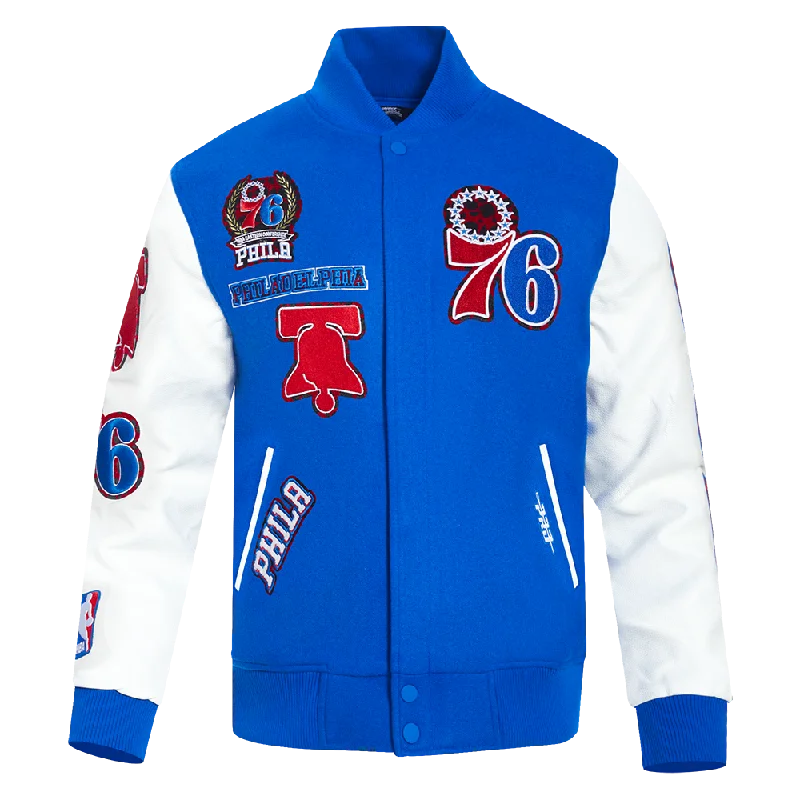 NBA PHILADELPHIA 76ers ANIMAL PRINT MEN'S WOOL VARSITY JACKET (ROYAL BLUE/WHITE)