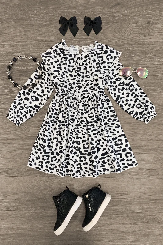 Black & White Cheetah Ruffle Dress