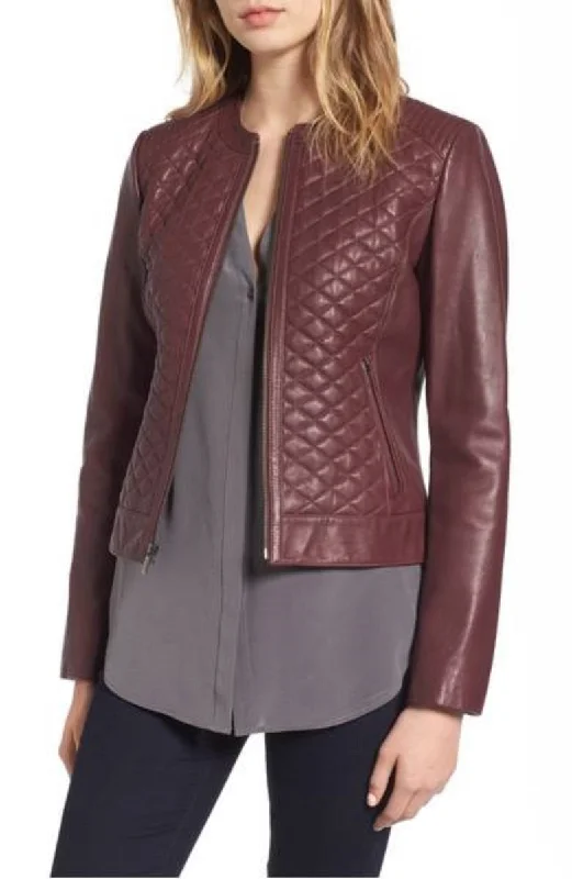 Women Real Lambskin Leather Biker Jacket KW370