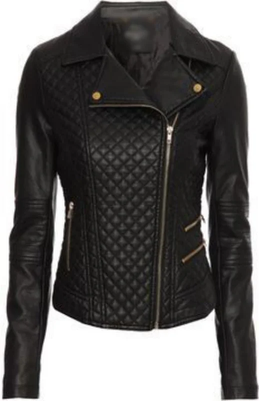 Women Real Lambskin Leather Biker Jacket KW351