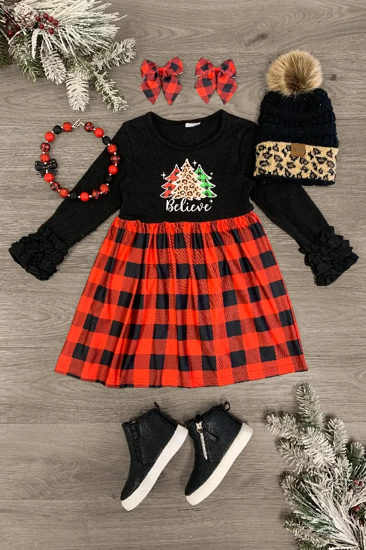 Buffalo Plaid "Believe" Tree Dress