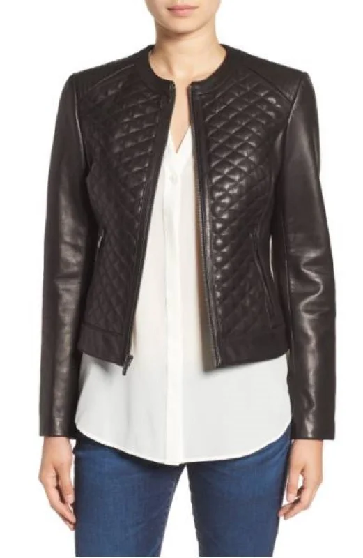 Women Real Lambskin Leather Biker Jacket KW368