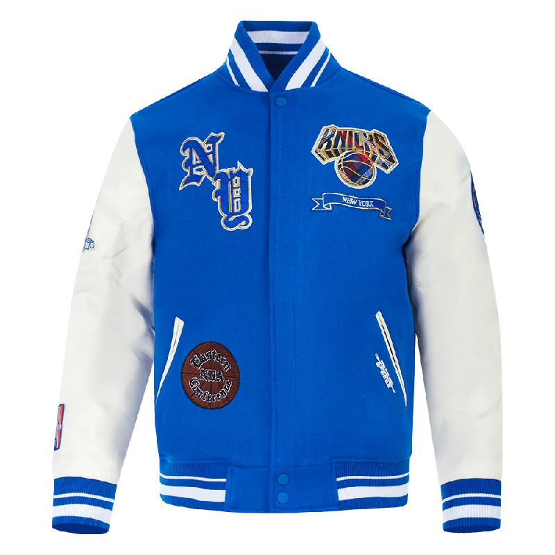 NBA NEW YORK KNICKS PRO PREP MEN'S WOOL VARSITY JACKET (ROYAL BLUE/WHITE)