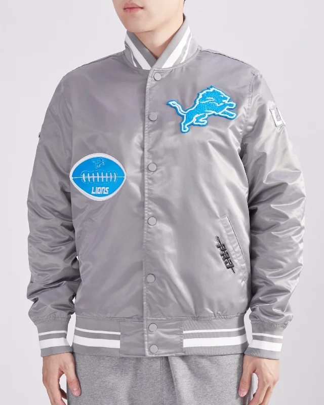 NFL DETROIT LIONS OLD ENGLISH MEN'S RIB SATIN JACKET (GRAY)