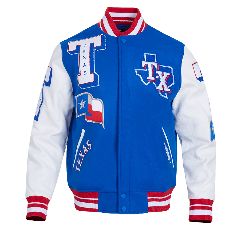 MLB TEXAS RANGERS MASHUP MEN'S RIB WOOL VARSITY JACKET (ROYAL BLUE/RED)