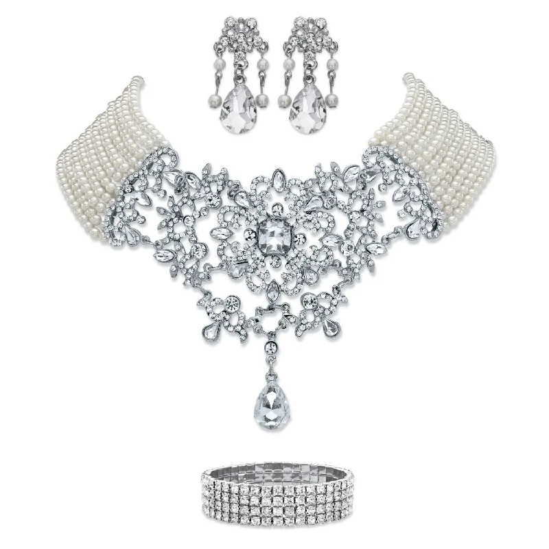 PalmBeach Dramatic Pearl and Crystal 3 pc Set