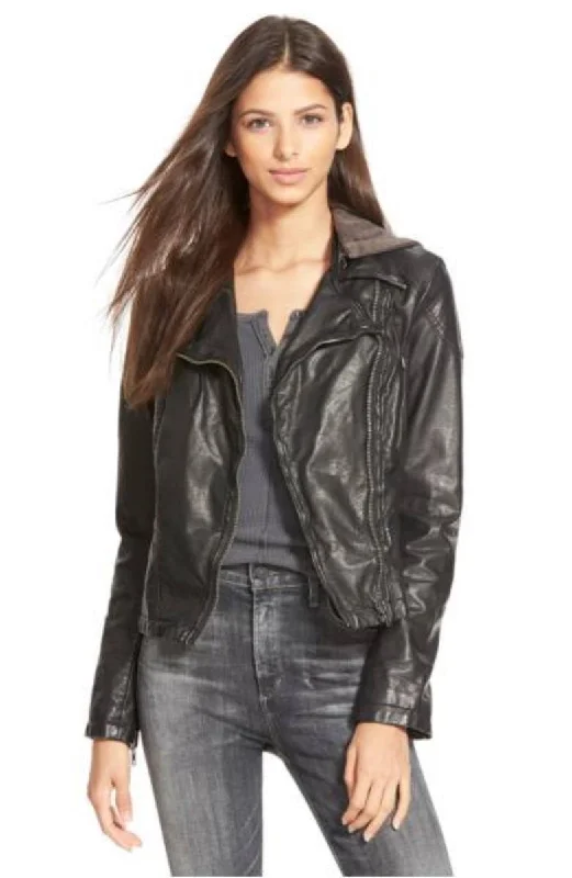 Women Real Lambskin Leather Biker Jacket KW316