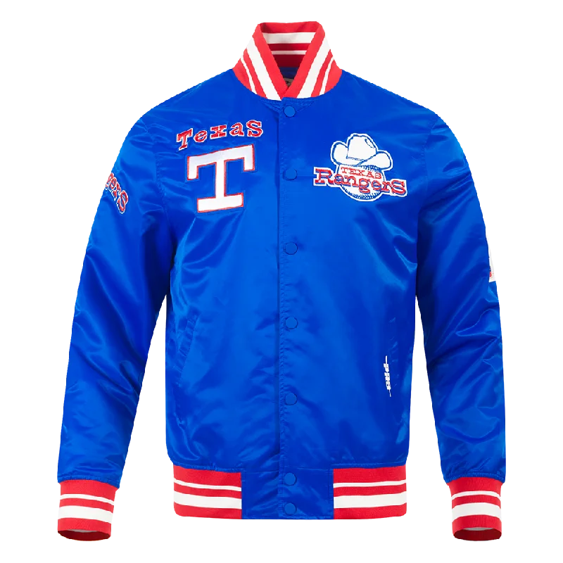 MLB TEXAS RANGERS RETRO CLASSIC MEN'SRIB SATIN JACKET (ROYAL BLUE/RED)