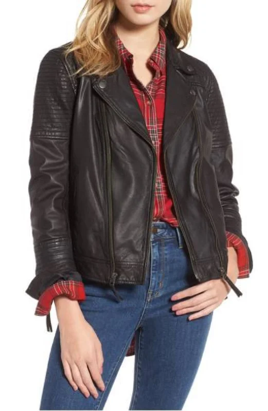 Women Real Lambskin Leather Biker Jacket KW334