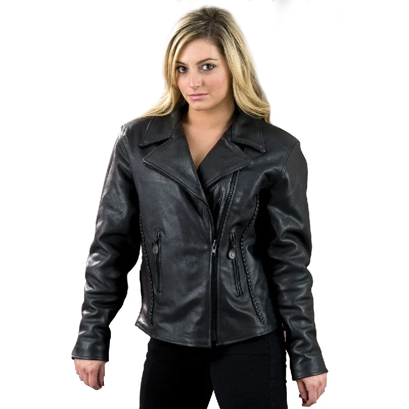 Milwaukee Leather ML7023 Women's 'Braided' Black Leather Jacket with Studs