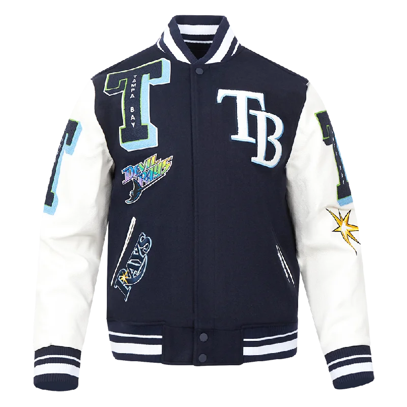 MLB TAMPA BAY RAYS MASHUP MEN'S RIB WOOL VARSITY JACKET (MIDNIGHT NAVY/WHITE)