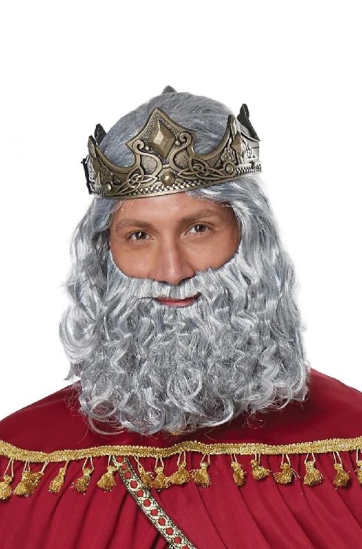 Biblical King Wig and Beard Set - Grey