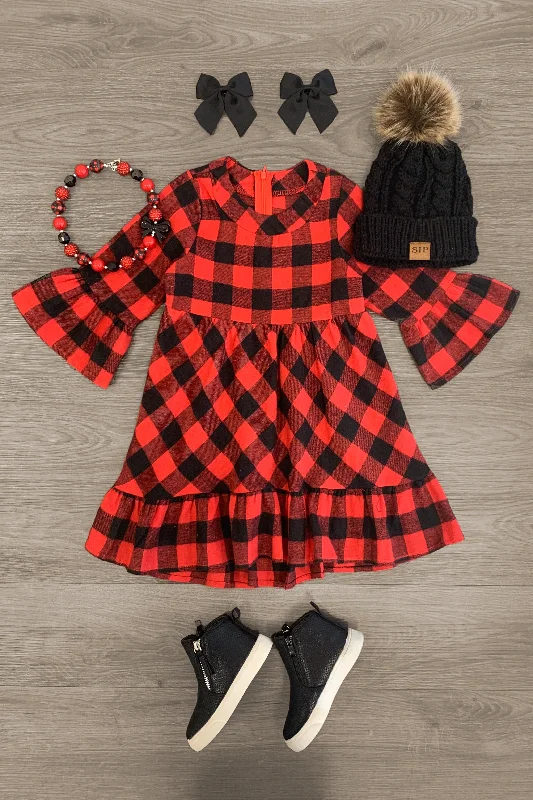 Red Buffalo Plaid Long Flannel Dress