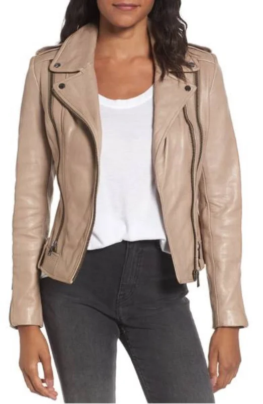 Women Real Lambskin Leather Biker Jacket KW362