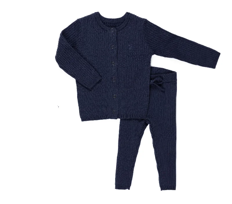 set outfit ribbed knit cardigan and legging - blue