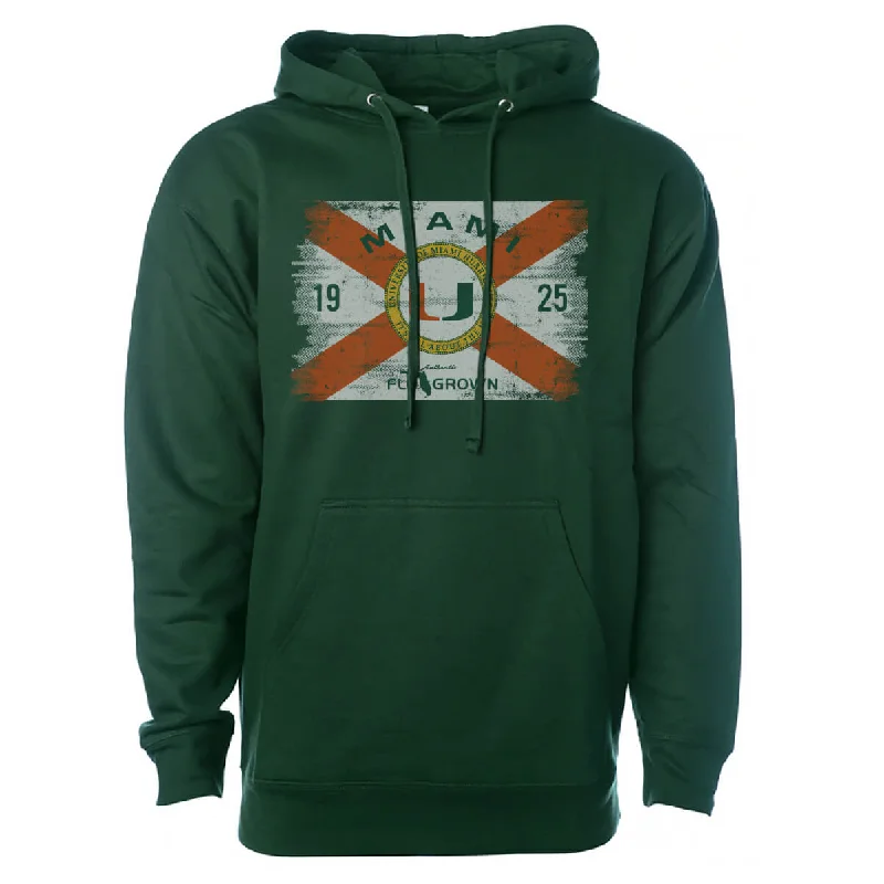 Miami Hurricanes FloGrown Washed Flag Fleece Hoodie - Green