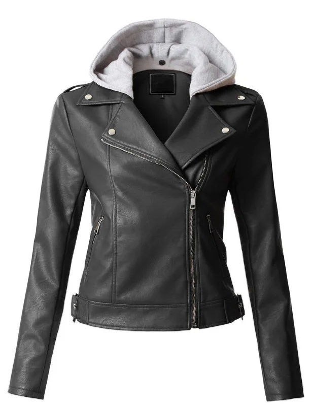 Women Real Lambskin Leather Biker Jacket KW301