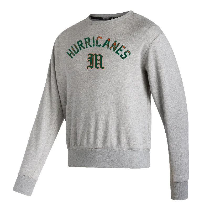 Miami Hurricanes adidas Vintage Old English M Crew Sweatshirt - Grey