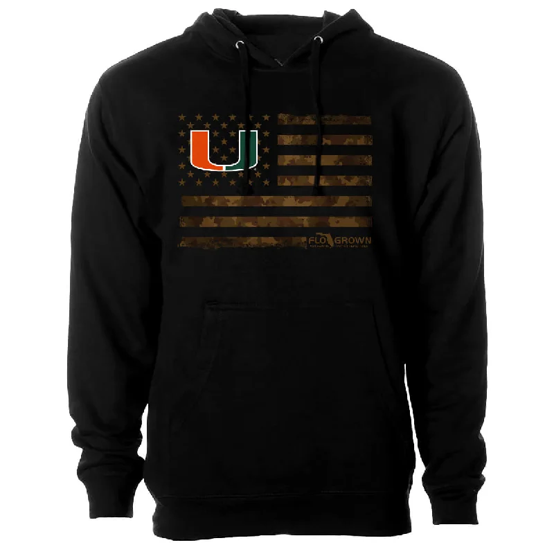 Miami Hurricanes FloGrown US Camo Flag Fleece Hoodie - Black