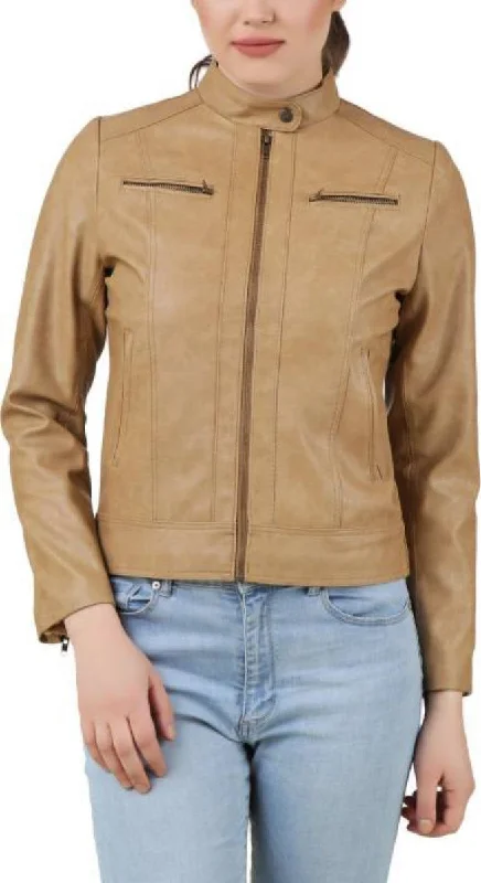 Women Real Lambskin Leather Biker Jacket KW414