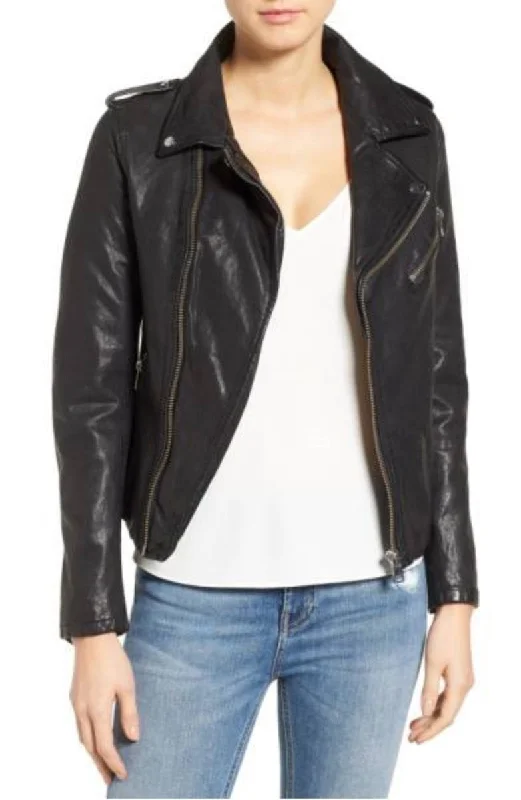 Women Real Lambskin Leather Biker Jacket KW331