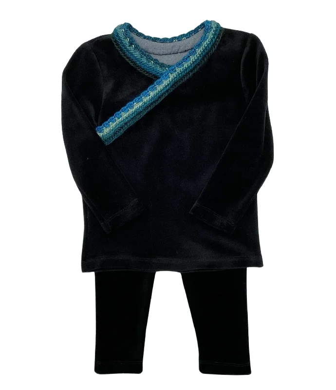 set outfit velour crochet stripe trim - black