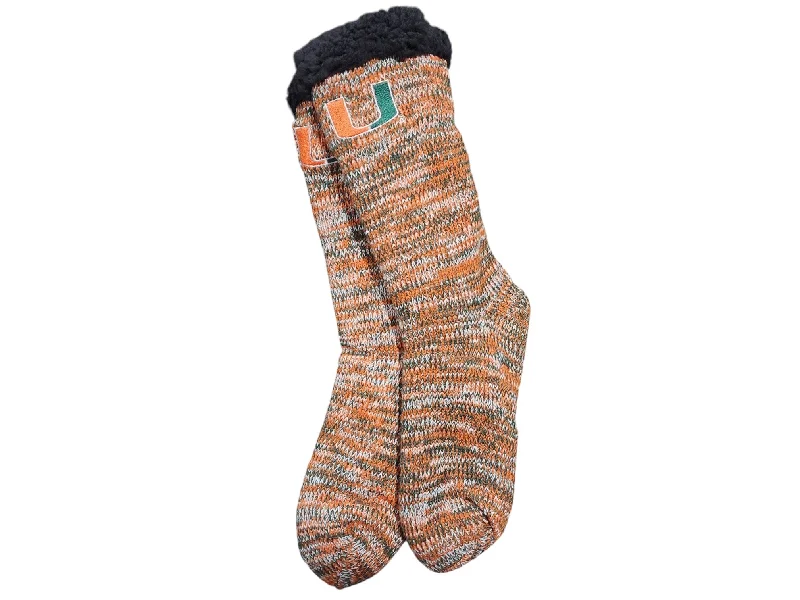 Miami Hurricanes Women's Colorblend Footy Slipper Socks - Heathered Orange/Green