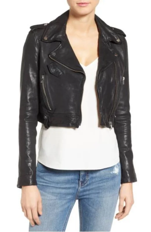 Women Real Lambskin Leather Biker Jacket KW365