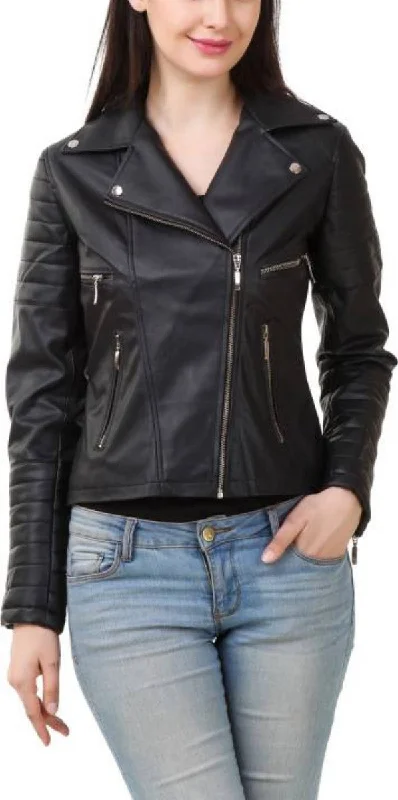 Women Real Lambskin Leather Biker Jacket KW386