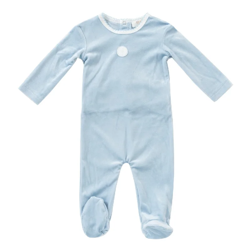 set footie velour rubber logo with bonnet and blanket - blue