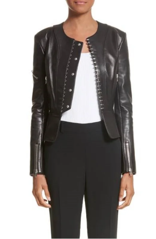 Women Real Lambskin Leather Biker Jacket KW367