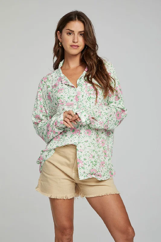 Saville Button Down - Grass Daisy Floral