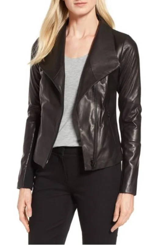 Women Real Lambskin Leather Biker Jacket KW361