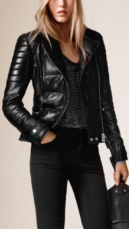 Women Real Lambskin Leather Biker Jacket KW359