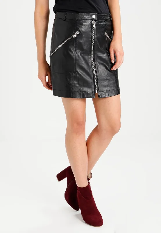 Women Real Lambskin Leather Mini Skirt WS135