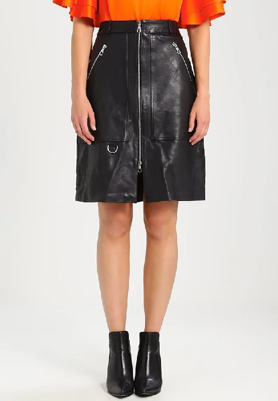 Women Real Lambskin Leather Above Knee Skirt WS115