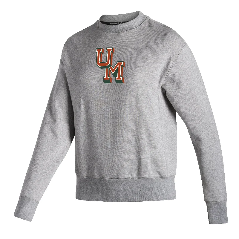 Miami Hurricanes adidas Women's Vintage Throwback UM Logo Crew Sweatshirt - Grey