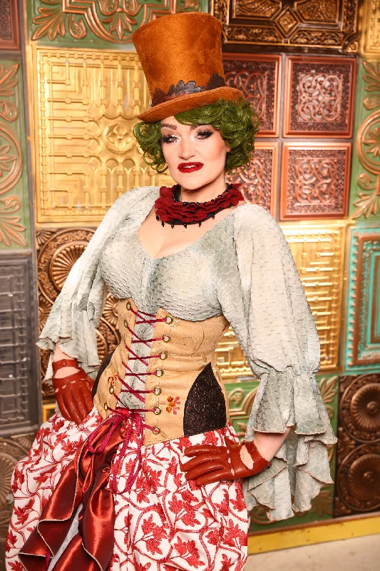 Wench Corset In Embroidered Suede w/Embossed Vine Faux Leather Hip Patch - Day 9 "12 Days of Christmas" 2024