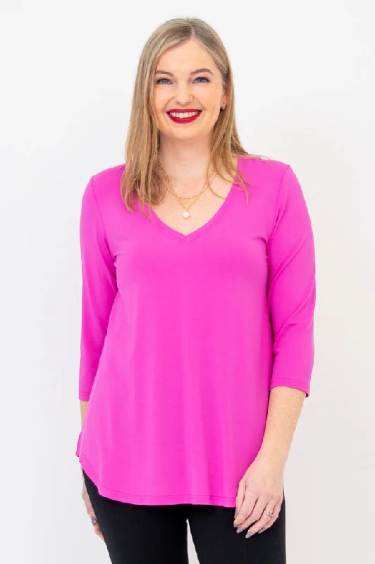 Jackie 3/4 Top, Pink, Bamboo