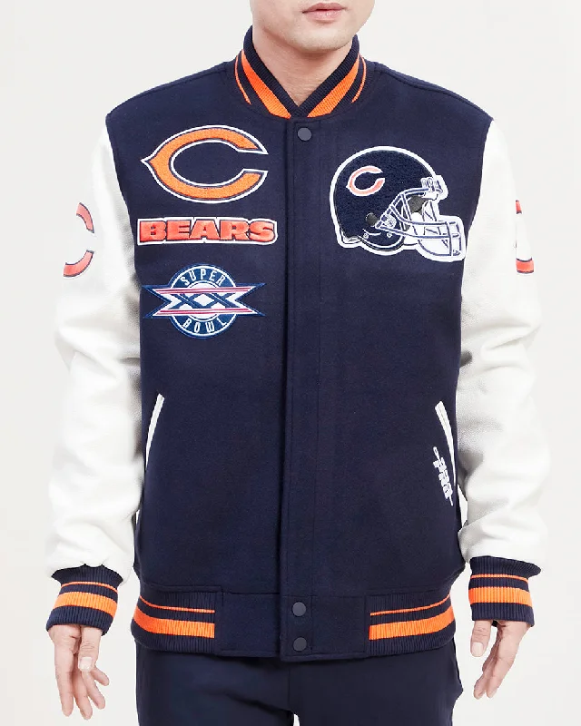 NFL CHICAGO BEARS MASH UP WOOL VARSITY JACKET (MIDNIGHT NAVY/ORANGE/ MIDNIGHT)