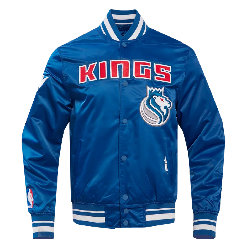 NBA SACRAMENTO KINGS CHEST 100 YRS OF ROYALTY MEN'S RIB SATIN JACKET (DODGER BLUE)