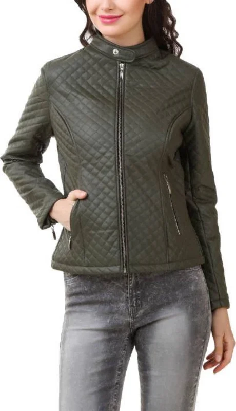 Women Real Lambskin Leather Biker Jacket KW413