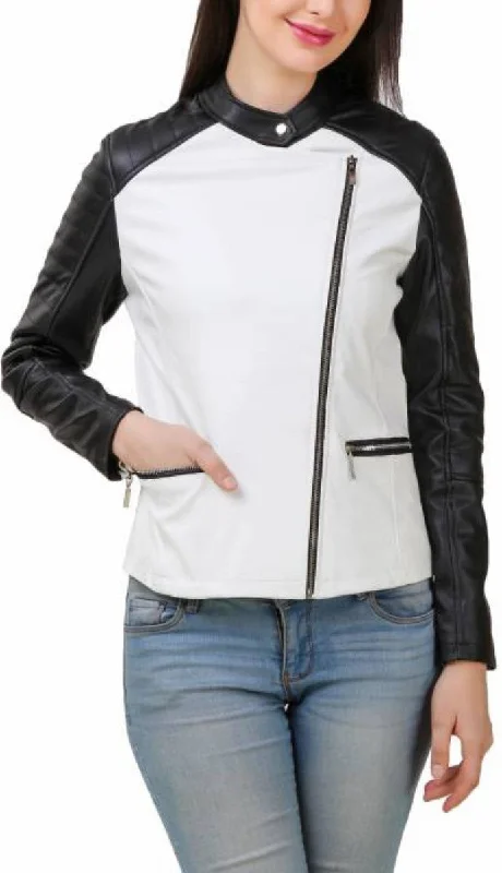 Women Real Lambskin Leather Biker Jacket KW401