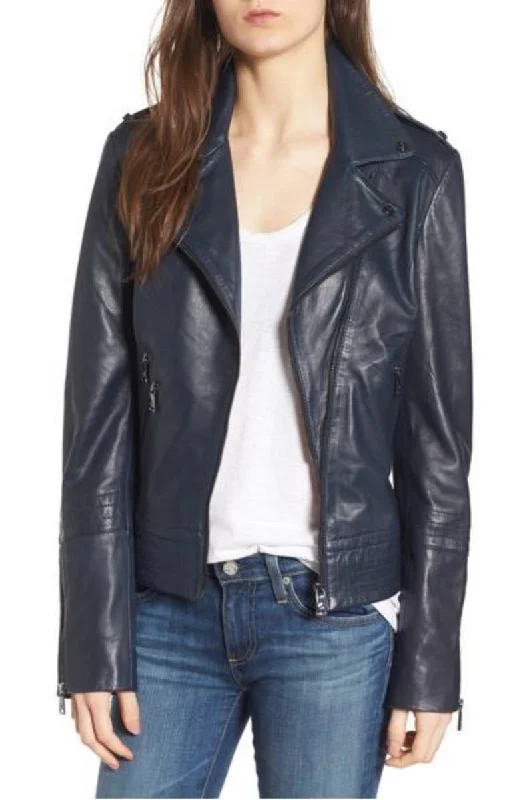 Women Real Lambskin Leather Biker Jacket KW324