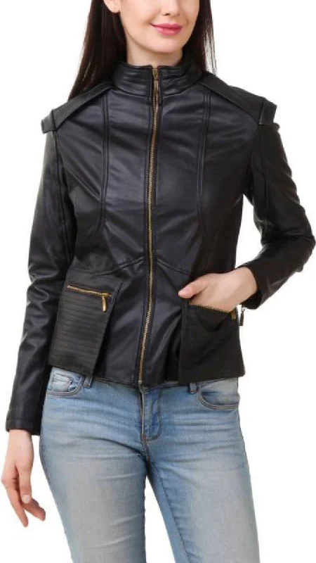 Koza Leathers Women's Real Lambskin Leather Bomber Jacket KW407