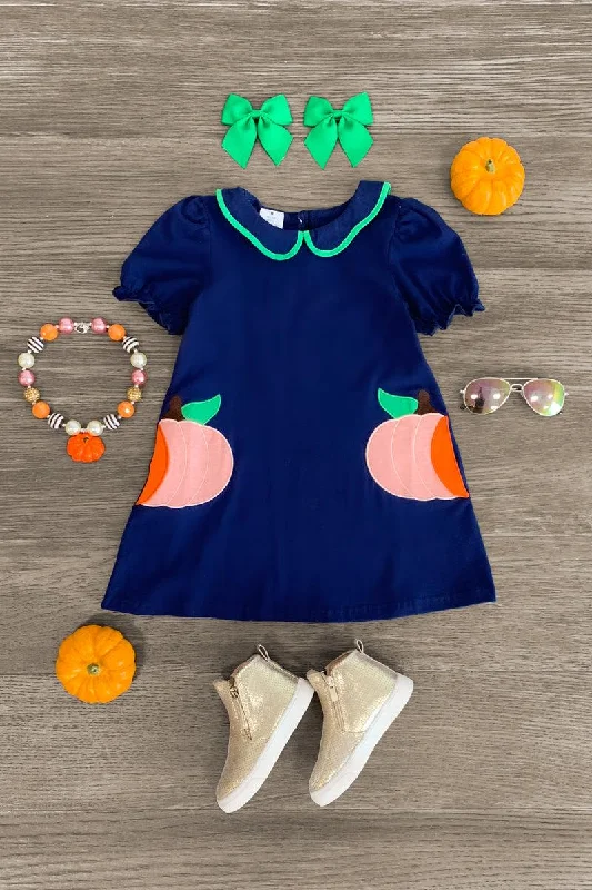 Navy Pumpkin Collar Dress